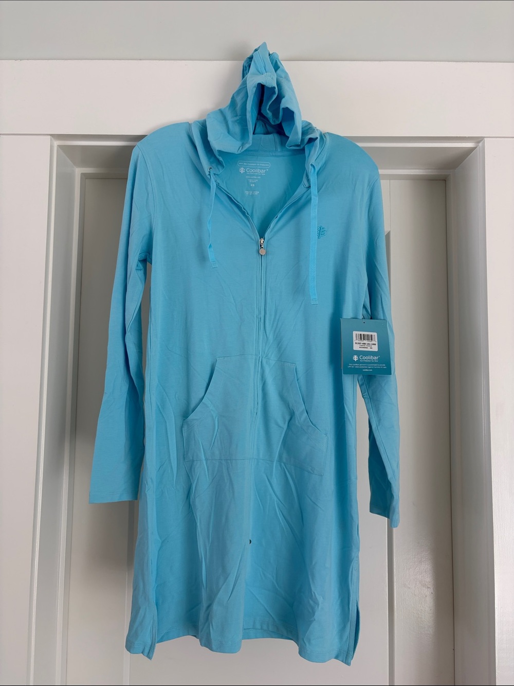 NWT. Coolibar Women's aqua full zip hoodie UPF 50 Cabana cover-up.